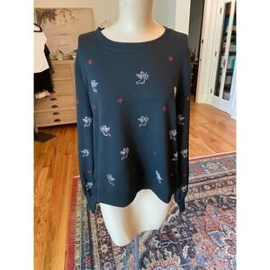 Marled Womens Black Rhinestone Cupid Heart Sweatshirt 01620-3TJK Medium